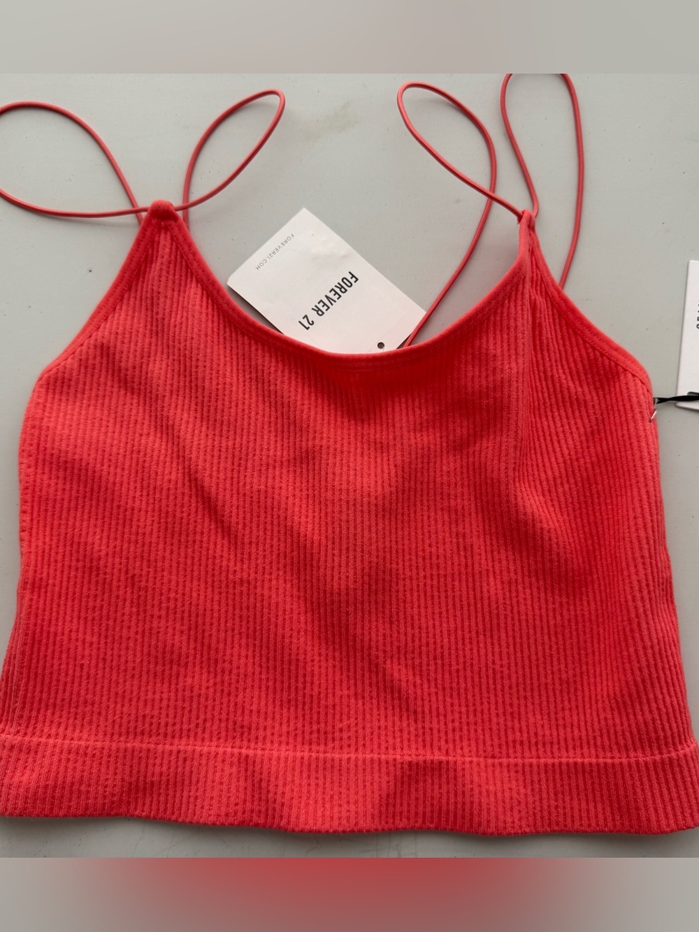 Forever 21 Coral Ribbed Spaghetti-Strap Crop Camisole